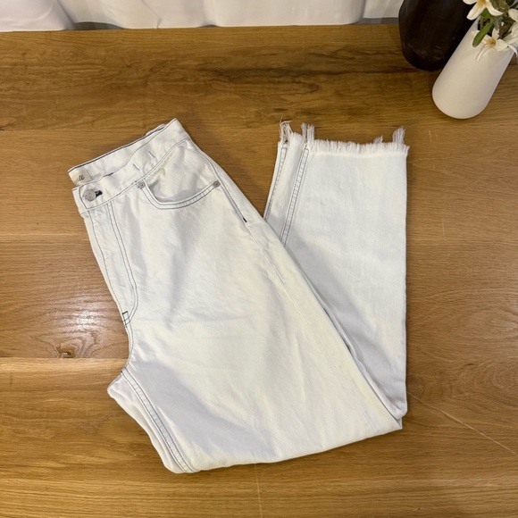 Madewell Tapered Wide Leg Frayed Crop High Rise Womens Jeans Size 28 light wash - Picture 12 of 12
